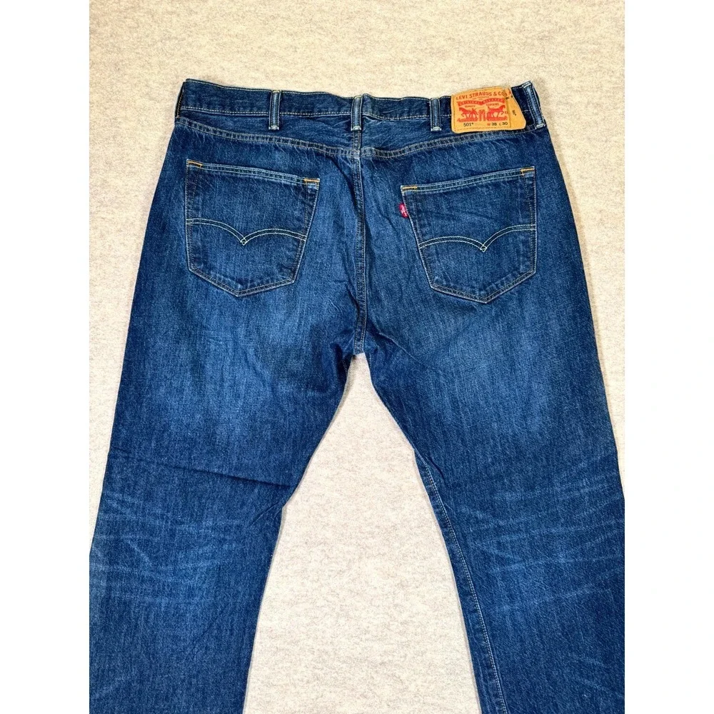 Levis 501 Authentic Jeans Mens 38x30 Blue Denim Mid Rise Straight Leg Button Fly